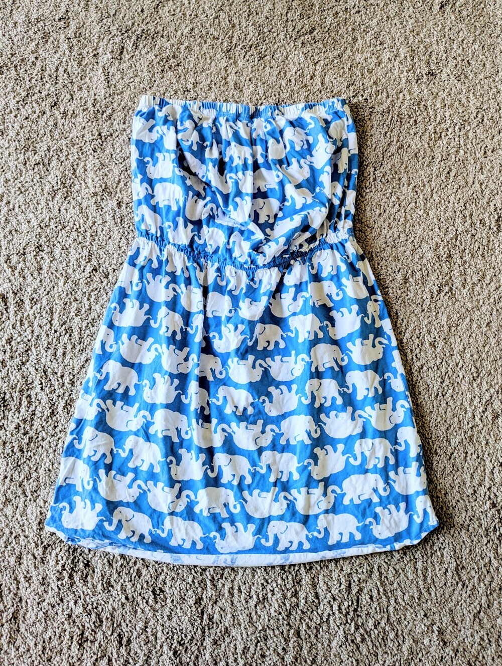 Lilly Pulitzer Blue & White Elephant Print Strapless Mini Dress Size M